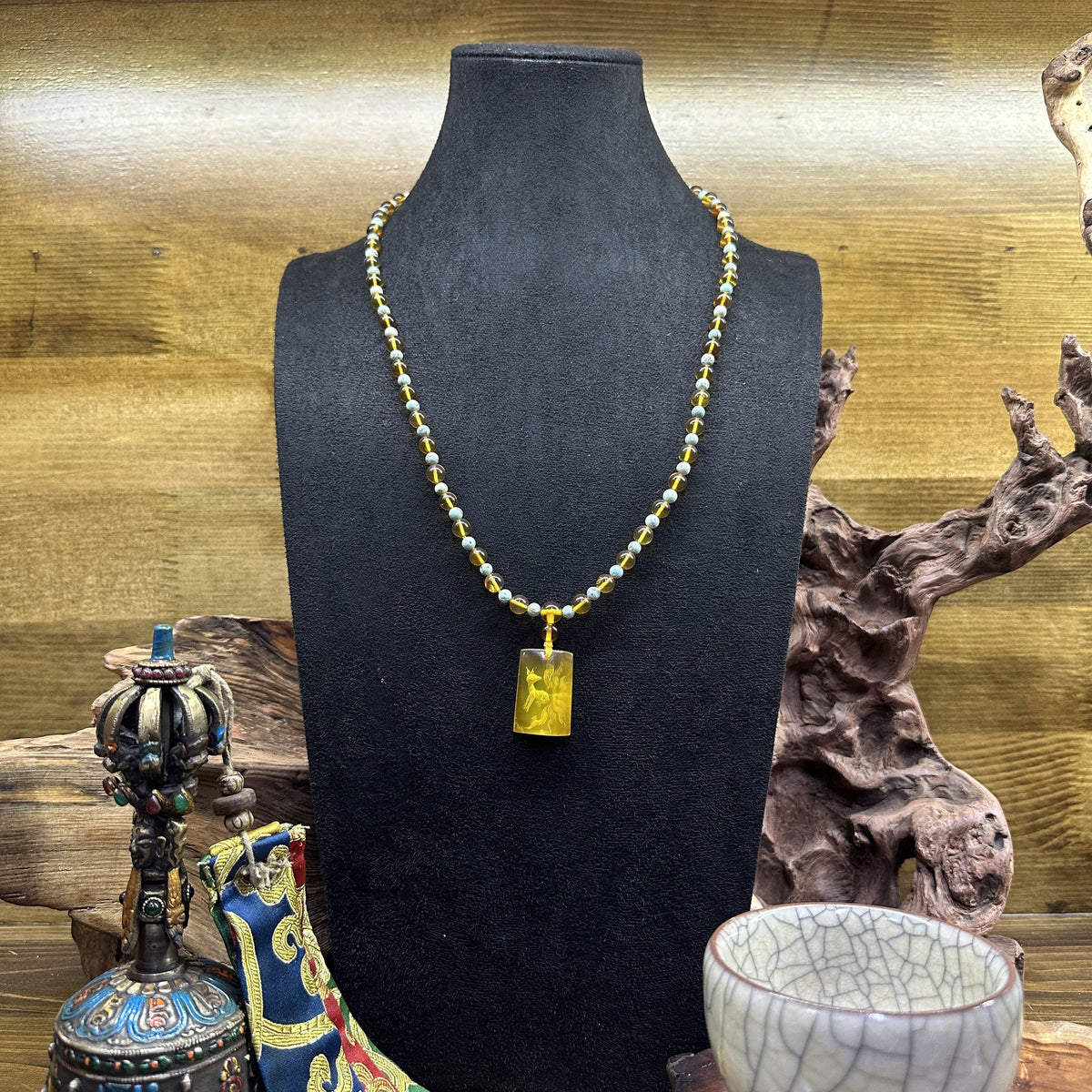 Sky Meets Sunlight Amber & Turquoise Mala