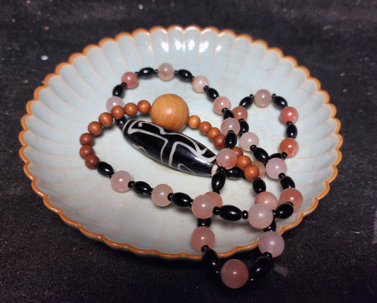 Golden Jade and Sandalwood Necklace