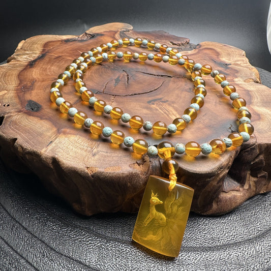 Sky Meets Sunlight Amber & Turquoise Mala